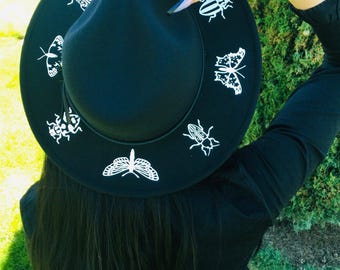 Sombrero vegano de fieltro de ala ancha - sombrero fedora gótico de bruja - Insectos