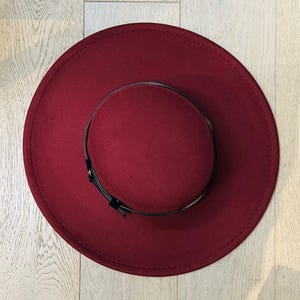 vegan felt wide brim hat - flat top xl brim - wine red -plain - ready to ship