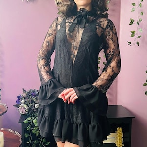 Nightshade - Dark Romantic Floral Mini Babydoll Dress - READY TO SHIP image 4