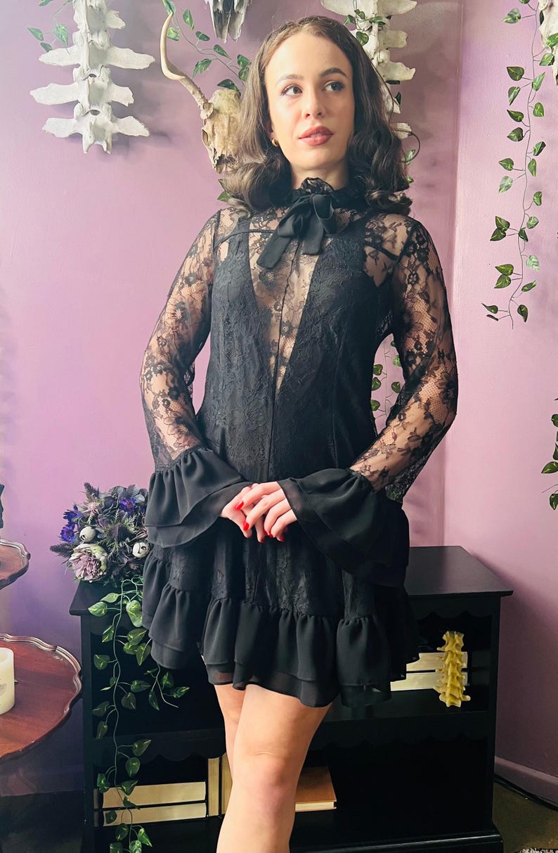 Nightshade - Dark Romantic Floral Mini Babydoll Dress - READY TO SHIP image 4