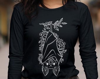 Langarmshirt mit Blumenmuster und Fledermausmotiv