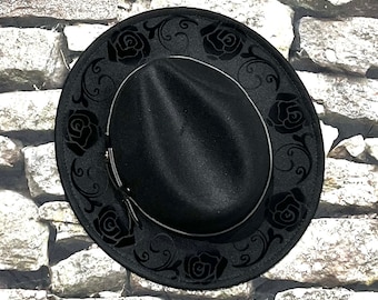 Vegan Velvet FLOCKED Wide Brim Hat -  Rose Crown