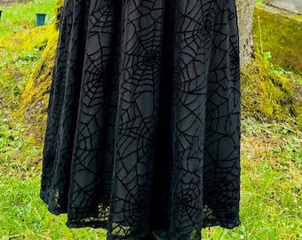The Aradia Skirt  - Velvet Spider Web Flocked Full SKIRT - READY to SHIP