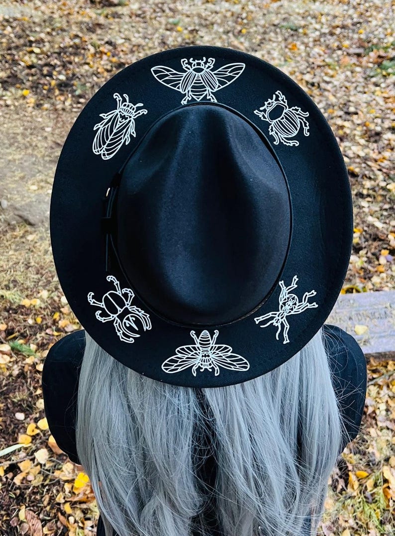 Vegan Felt Wide Brim Hat - goth witch fedora hat - New Insects image 1