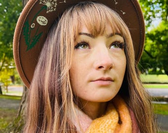Vegan Felt Wide Brim Hat - witch boho cottage core vintage hat - Caramel - Dandelion - Fox & Fable