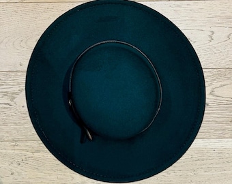 vegan felt wide brim hat - flat top xl brim - emerald -plain - ready to ship