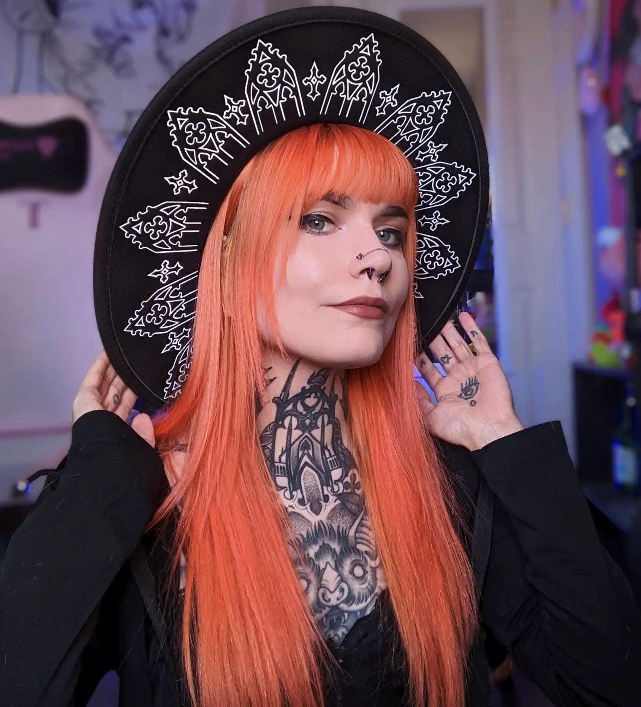 Vegan Felt Wide Brim Hat - Goth Witch Horror Fedora Hat - XL Brim