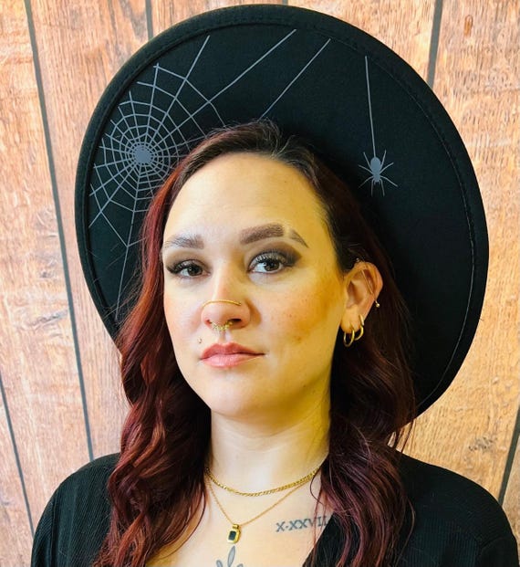 Vegan Felt Wide Brim Hat - XL Brim - Goth Witch Fedora Hat  display picture 2