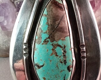 Very Large Southwestern Silver and Turquoise Teardrop Pendant Pin Brooch