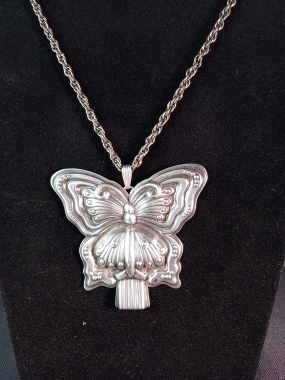 Reed and Barton Sterling Large Butterfly Pendant … - image 1