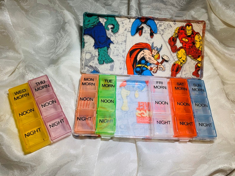 Marvel Pattern Pill Pack 7 day Pill and Vitamin Container