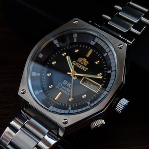 Vintage Japanese rare Orient Sea King, SK, automatic men's watch, calendar watch, 21 stone, black large men's watch