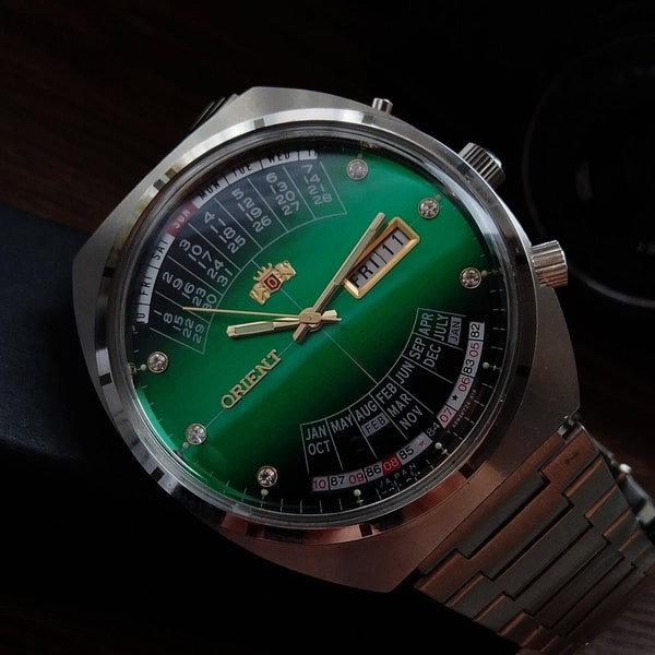 Japanese rare watch Orient College multi-calendar, automatic men's watches, calendar watches, 21 stones, green big watches for men