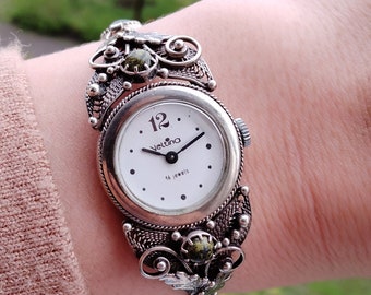 Vintage Veltina Women's Watch, Ornate Bracelet, 1990s Gift