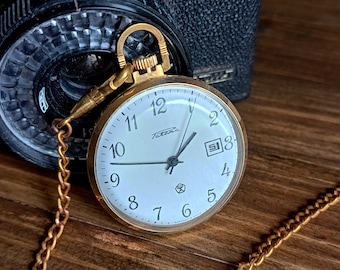 Vintage Raketa Pocket Watch: USSR Mechanical Watch With Date