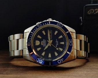 Vintage Orient Mako Diver Watch: Automatic Stainless Steel, Blue Dial
