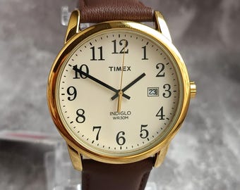Vintage Timex Easy Reader TW2P75800 Quartz Watch Gold Tone 38mm Indiglo Date New Battery Tag Manual NOS