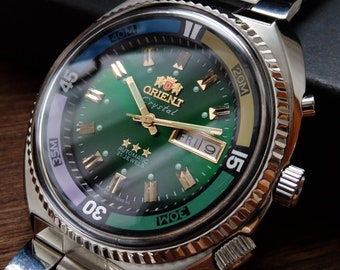 Japanese Rare Orient King Diver Watch Automatic Men&#39;s Watch Calendar Watch 21 Jewels Big Green Men&#39;s Watch