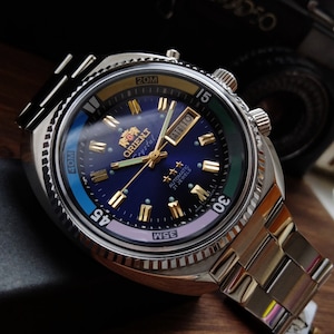 Japanese rare Orient watch, automatic men&#39;s watch, calendar watch, 21 stone, blue large men&#39;s watch
