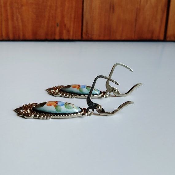 Enamel pendant earrings, vintage jewelry set, han… - image 6