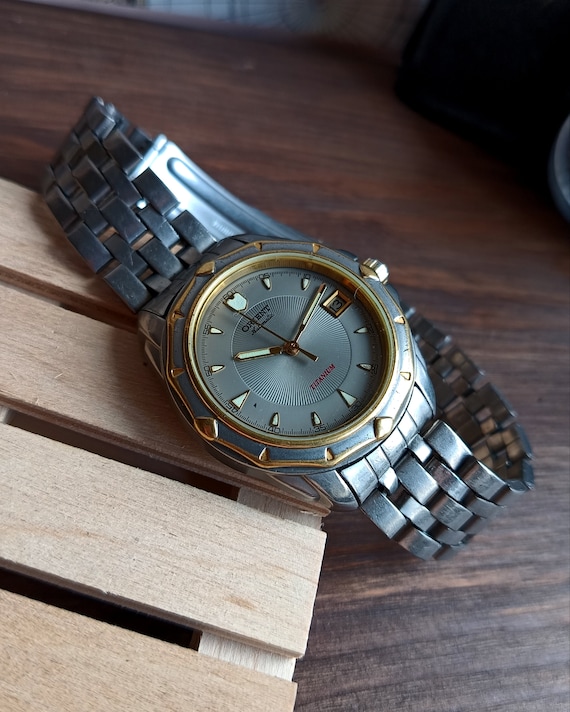 Vintage Orient Titanium Automatic Watch, Japanese Calendar Watch