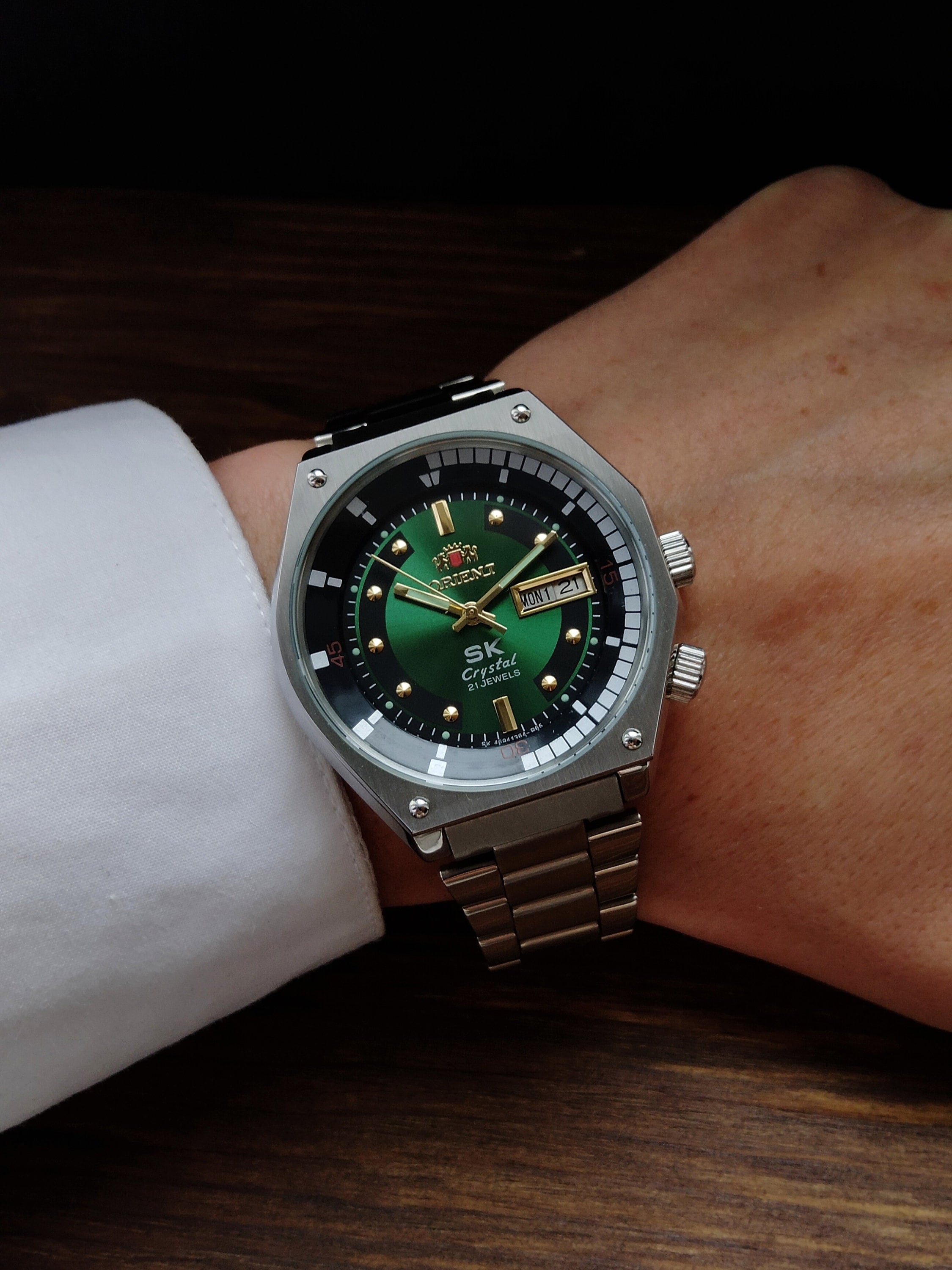 Vintage Orient Super King Diver Watch - 80s Automatic Green Dial