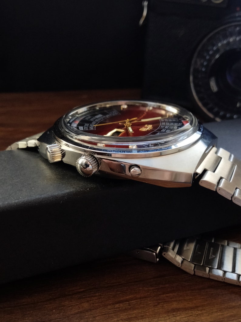 Japoński rzadki zegarek Orient College z wieloma kalendarzami, automatyczne zegarki męskie, kalendarz, 21 kamieni, czerwone duże zegarki męskie zdjęcie 7