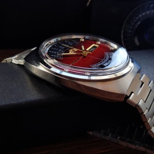 Japoński rzadki zegarek Orient College z wieloma kalendarzami, automatyczne zegarki męskie, kalendarz, 21 kamieni, czerwone duże zegarki męskie zdjęcie 6