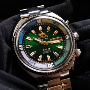 Japanese rare Orient King Diver watch, automatic men's watch, calendar watch,large green men's watch,Mens Watch,Boyfriend Gift,Gift for Dad