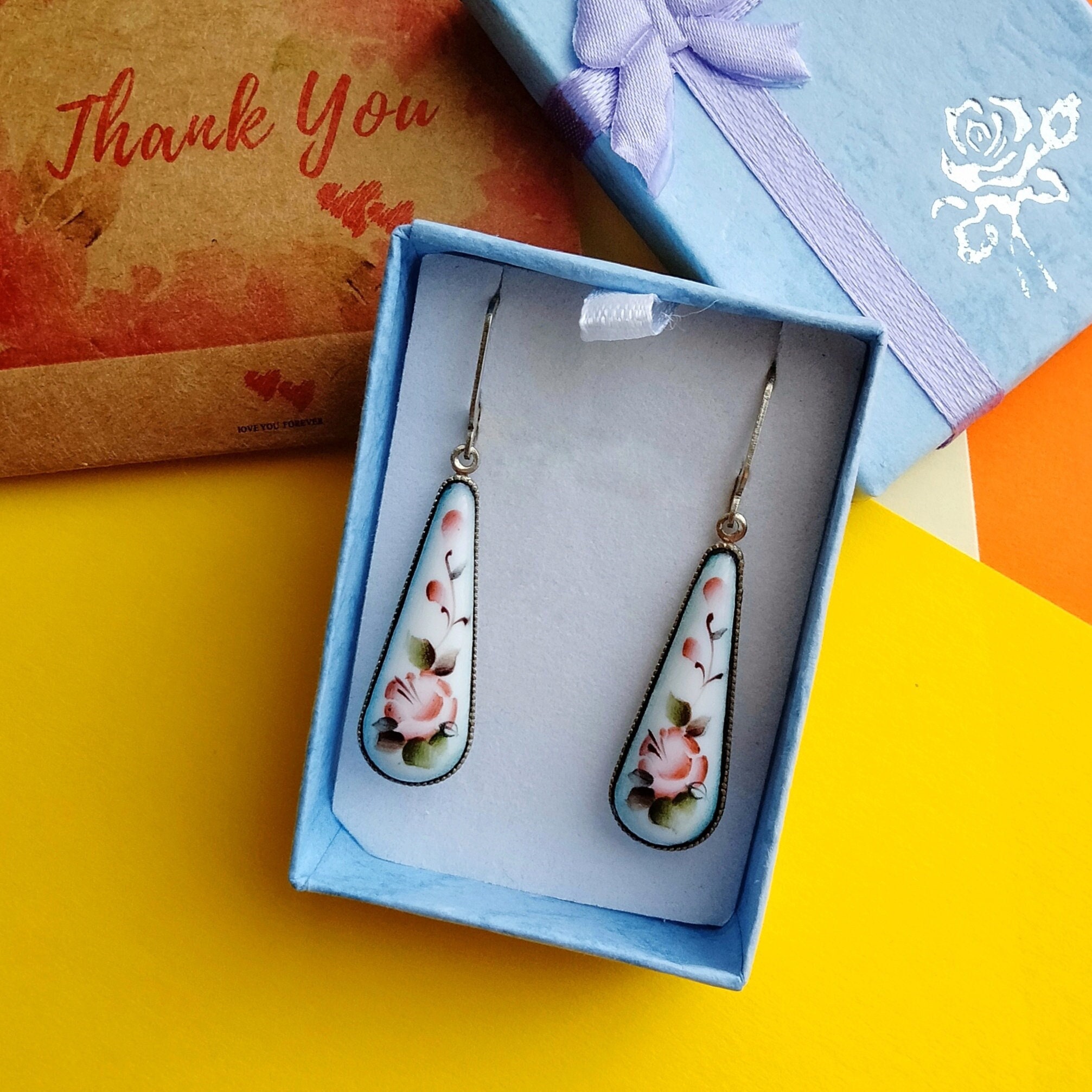 Women's earrings, earrings dangle, gift-wrapped earrings, vintage style earrings for women, enamel earrings, gift for her,Ukrainian earrings
