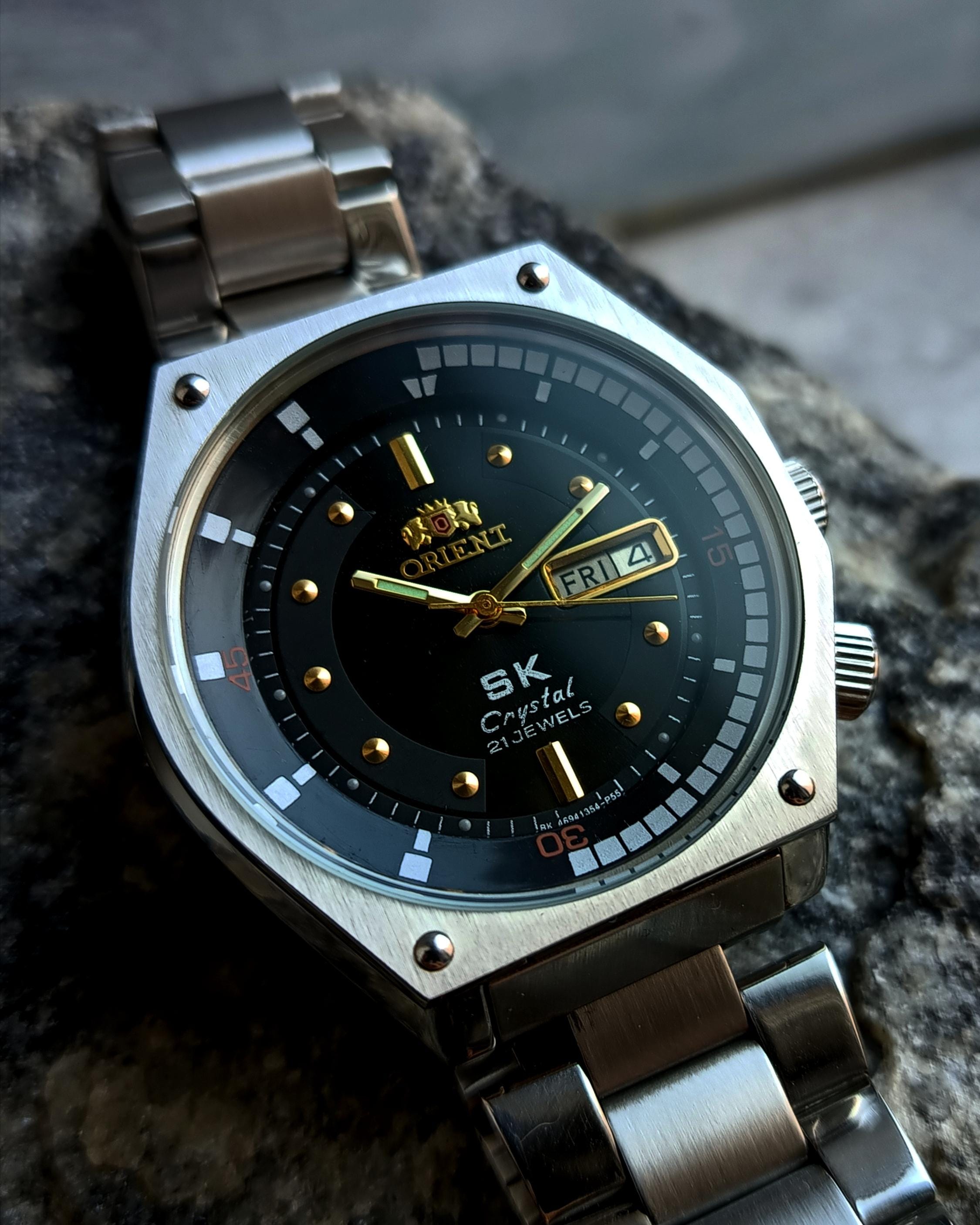 Vintage Orient Sea King Automatic Watch Black Dial, Day-date