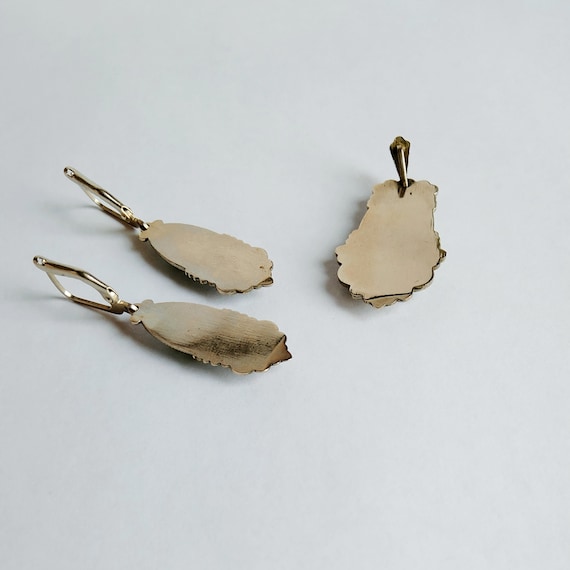 Enamel pendant earrings, vintage jewelry set, han… - image 7