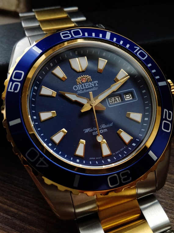 Vintage Men's Watch Gold Orient Automatic With Calendar, Blue Big Watch for  Men, Waterproof Watch, ORIENT MAKO 