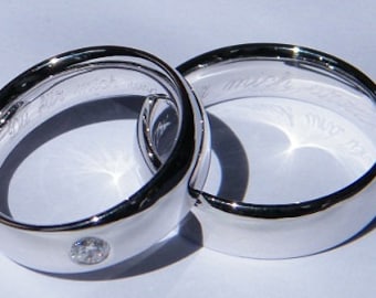 Wedding rings made of 585 white gold with 0.141 ct Color F Clarity VVS1 brilliant with certificate