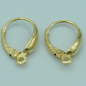 Leverbacks made of 585 gold with smooth decoration / vertical eyelet / folding gold leverbacks for earrings earrings / yellow gold image 2