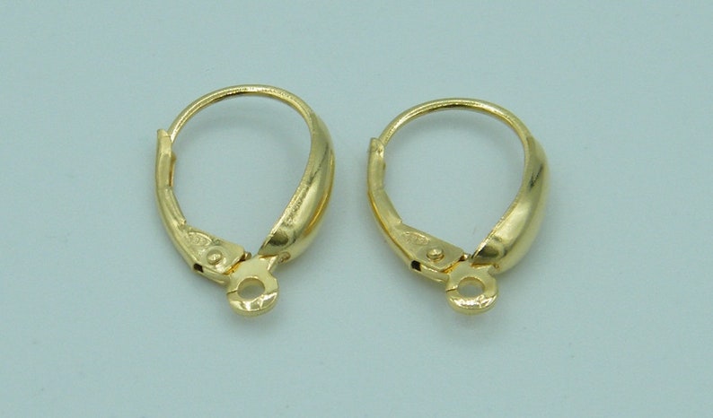 Leverbacks made of 585 gold with smooth decoration / vertical eyelet / folding gold leverbacks for earrings earrings / yellow gold image 2