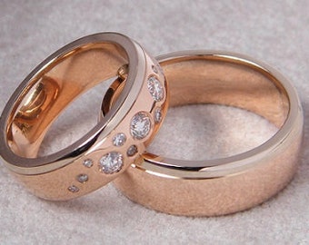 Bicolor wedding rings made of 585 white gold and rose gold diamonds in different diameters