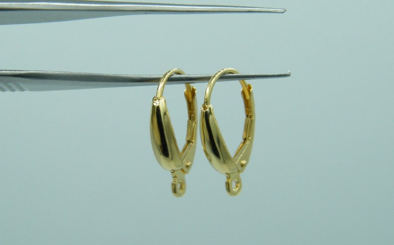 Leverbacks made of 585 gold with smooth decoration / vertical eyelet / folding gold leverbacks for earrings earrings / yellow gold image 4