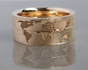 7 continents wedding rings world map made of 585 yellow gold unique gold rings wedding rings 14ct