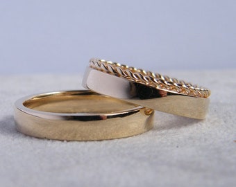 Wedding rings with soldered cord ring 585 yellow gold wedding rings 14ct wedding ring set gold earrings