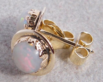 Opal Earrings made of 585/- Gold Fire Opal Cabochons Earrings 14k Yellow Gold