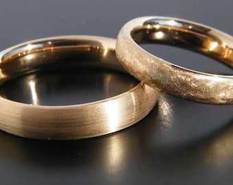 Individual wedding rings made of 585 yellow gold with different mattings/wedding rings cambered/wedding ring set 14 ct