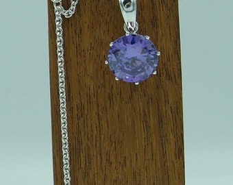 Silberkette Damenkette Charme Halskette aus 925/- Silber Ankerkette sehr lang mit 18mm Lavendel Zirkonia.