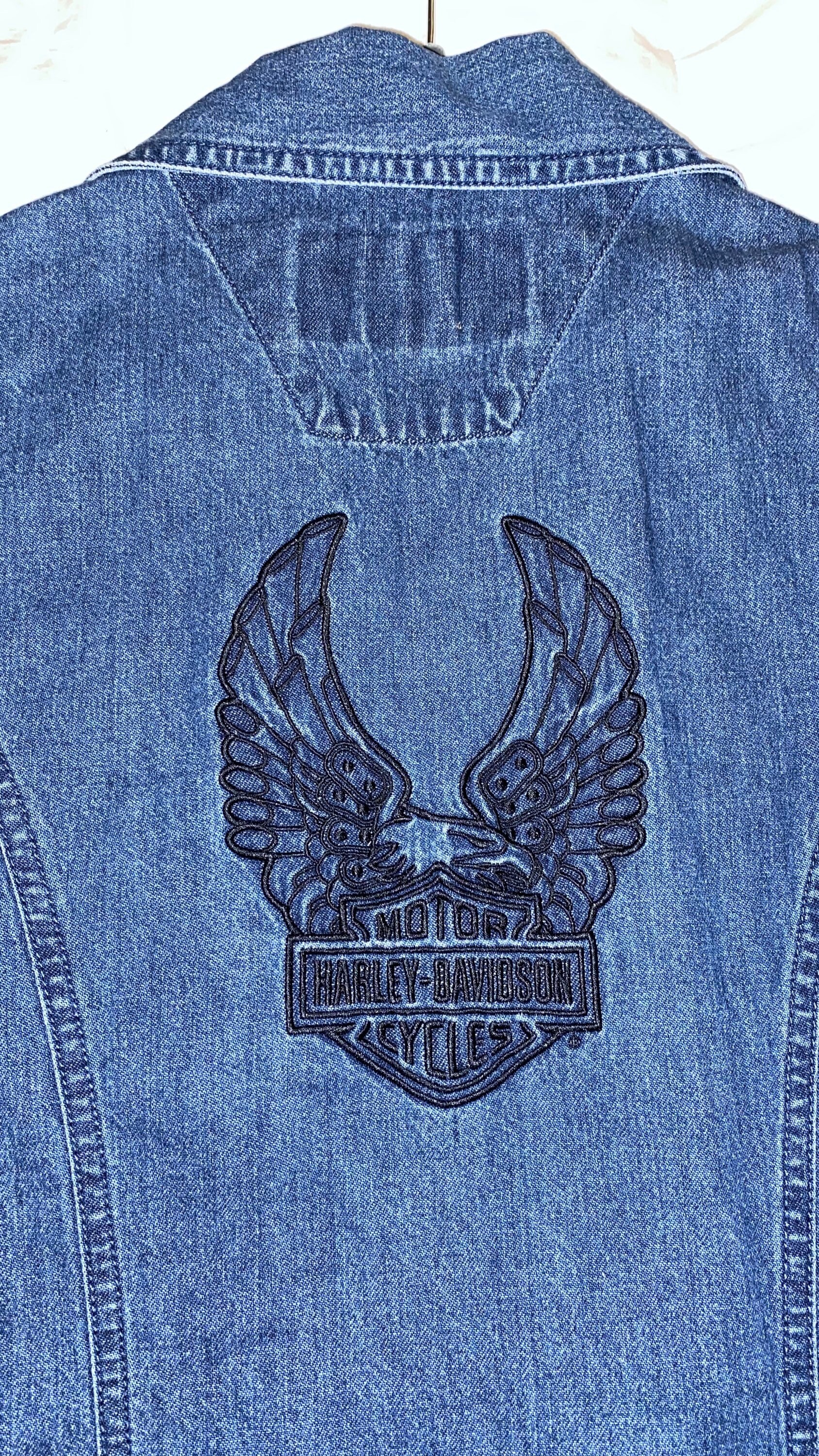 Vintage Harley Davidson womens denim vest Etsy