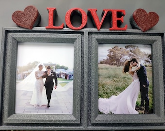 Romantische Liebe Dual Fotorahmen personalisierte 3D gedruckt für Geschenk, Valentinstag, Jubiläum, Hochzeit