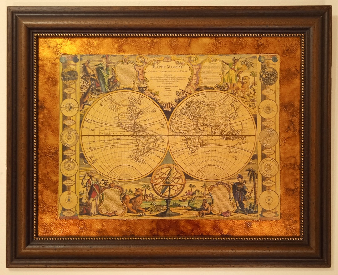 Handmade Old World Map Double Hemisphere by J.B. Nolin 1755. Old World ...