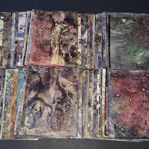 Hand Altered Paper 1oz scraps or 15pc Paper Ephemera Junk Journal Supplies Art Journal Supplies Collage Papercrafting Chemically Altered