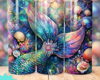 Mermaid Scale Tumbler Wrap, Underwater Ocean 20oz Sublimation Tumbler ...