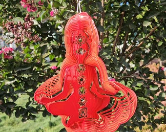 Chakra Yoga Girl Metal Wind Spinner Outdoor Garden Decor Yard Art Hanging Ornament Patio Decoration Kinetic Gift Mothers Day Gift