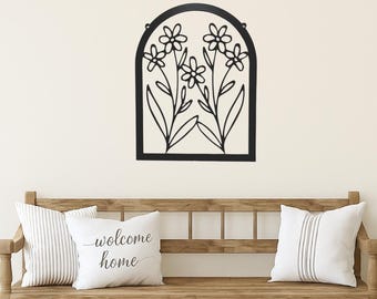 Daisy Floral Metal Sign Custom Home Decor Plant Trellis Custom Entryway Decoration Metal Yard Decor Indoor Hanging Art Delicate Gothic Arch